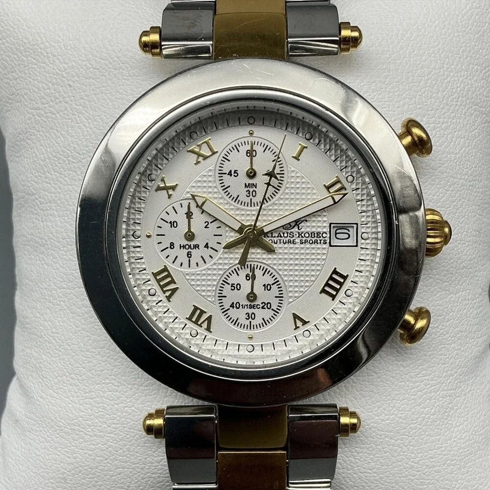 Klaus Kobec Mens Watch 38mm Two Tone Chronograph KKG1913 New Battery 7.25